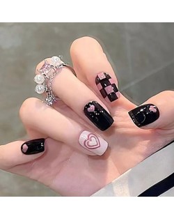 Black and Pink Heart Theme Detachable Manicure Sheet Fake Nail Wholesale Nail Stickers