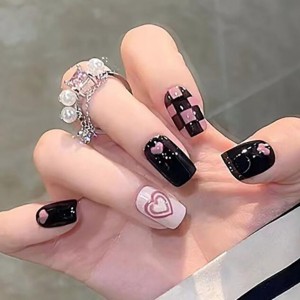 Black and Pink Heart Theme Detachable Manicure Sheet Fake Nail Wholesale Nail Stickers