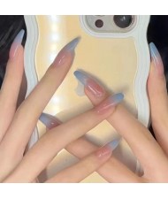 24 Pieces Set Fashion Gradient Sky Blue Long Style Detachable Fake Nail Wholesale Nail Stickers