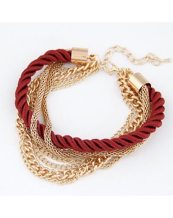 Luxurious Mutiple Layer Assorted Chain and Weaving Style Bracelet - Red