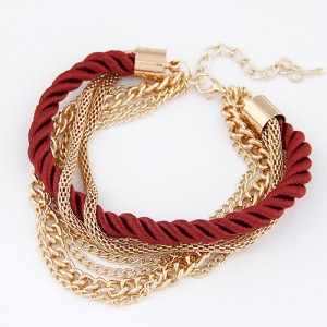 Luxurious Mutiple Layer Assorted Chain and Weaving Style Bracelet - Red