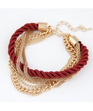 Luxurious Mutiple Layer Assorted Chain and Weaving Style Bracelet - Red