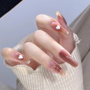 Summer Cool 24 Pieces Set Light Coffee Color Fake Nail Fashion Wholesale Nail Stickers