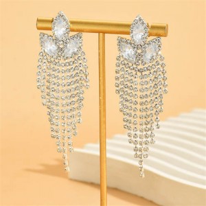 Super Shining Rhinestone Long Tassel Women Wholesale Costume Earrings