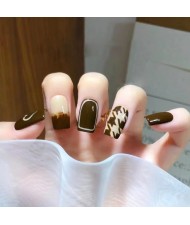24 Pieces Set Caramel Coffee Houndstooth Grid Fake Nail Wholesale Nail Stickers