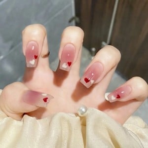 24 Pieces Set Lovely Peach Heart Pink Gentle Style Fake Nail Wholesale Nail Stickers