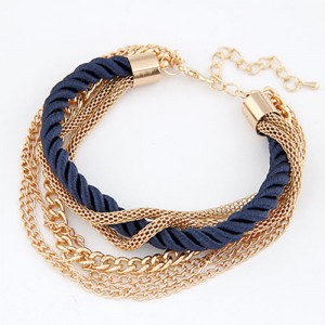 Luxurious Mutiple Layer Assorted Chain and Weaving Style Bracelet - Royal Blue