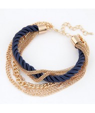 Luxurious Mutiple Layer Assorted Chain and Weaving Style Bracelet - Royal Blue