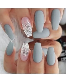 24 Pieces Set Matte Texture Haze Grayish Blue Fake Nail Wholesale Nail Stickers