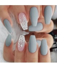 24 Pieces Set Matte Texture Haze Grayish Blue Fake Nail Wholesale Nail Stickers