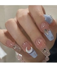 Pink and Blue Combo Star Moon 24 Pieces Set Detachable Fake Nail Wholesale Nail Stickers
