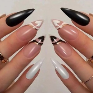 24 Pieces Set Pointed Style Black and Pink Combo U.S. Fashion Gradient Fake Nail Wholesale Nail Stickers