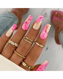 24 Pieces Set Pink Rock Flowing Gold Pattern Fashion Fake Nail Wholesale Nail Stickers