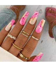 24 Pieces Set Pink Rock Flowing Gold Pattern Fashion Fake Nail Wholesale Nail Stickers