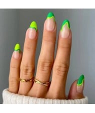 French Irregular Lines Fluorescent Green 24 Pieces Set Fashion Fake Nail Wholesale Nail Stickers