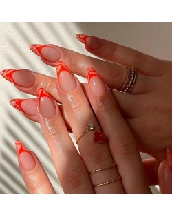 European and American Style Almond Shape Orange Ripples 24 Pieces Set Fake Nail Wholesale Nail Stickers