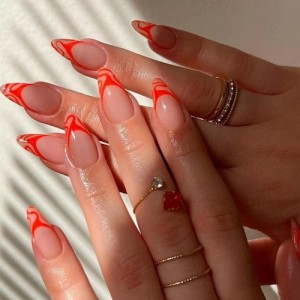 European and American Style Almond Shape Orange Ripples 24 Pieces Set Fake Nail Wholesale Nail Stickers