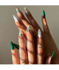 Green and White Water Ripple Pointed Toe 24 Pieces Set Fashion Fake Nail Wholesale Nail Stickers