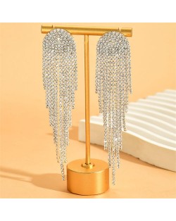 Teardrop Glistening Rhinestone Long Tassel Wholesale Fashion Shoulder-duster Earrings