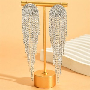 Teardrop Glistening Rhinestone Long Tassel Wholesale Fashion Shoulder-duster Earrings