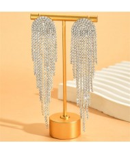 Teardrop Glistening Rhinestone Long Tassel Wholesale Fashion Shoulder-duster Earrings