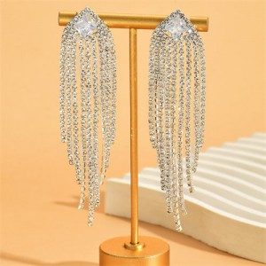 Glistening Rhinestone Star Inlaid Long Tassel Wholesale Fashion Shoulder-duster Earrings