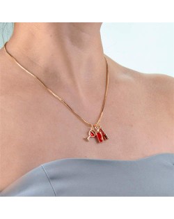 Wine Glass and Lipstick Pendant High Fashion Women Costume Necklace