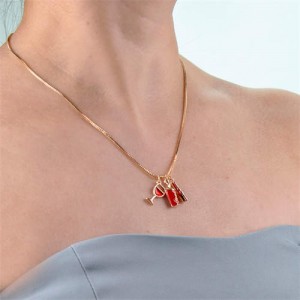 Wine Glass and Lipstick Pendant High Fashion Women Costume Necklace