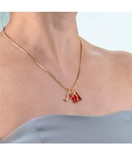 Wine Glass and Lipstick Pendant High Fashion Women Costume Necklace