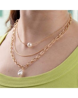 Elegant Pearl Pendants Multiple Layers Chain Fashion Women Wholesale Statement Necklace