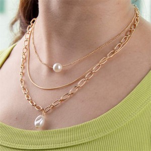 Elegant Pearl Pendants Multiple Layers Chain Fashion Women Wholesale Statement Necklace