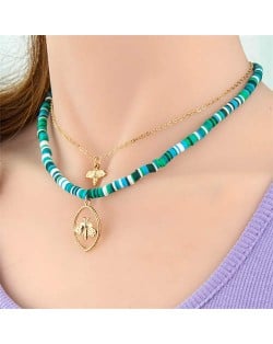 Golden Bees Pendants Dual Layers Mixed Chain Fashion Women Wholesale Costume Necklace