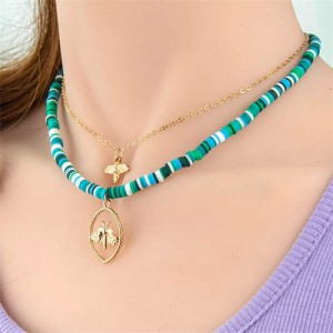 Golden Bees Pendants Dual Layers Mixed Chain Fashion Women Wholesale Costume Necklace