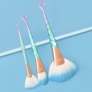 3 Pieces Set Pink and Green Gradient Color Mermaid Series Wholesale Makeup Brush
