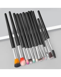 12 Pieces Set Black Handle Colorful Brush Head Wholesale Makeup Brush