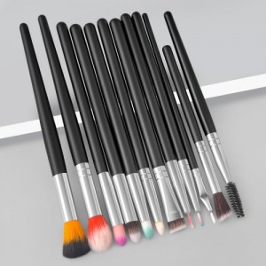 12 Pieces Set Black Handle Colorful Brush Head Wholesale Makeup Brush