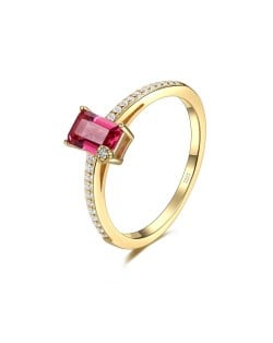 Vintage Gold Plated Bling Cubic Zirconia Wholesale Women 925 Sterling Silver Ruby Ring