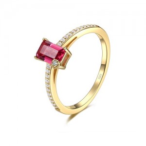 Vintage Gold Plated Bling Cubic Zirconia Wholesale Women 925 Sterling Silver Ruby Ring