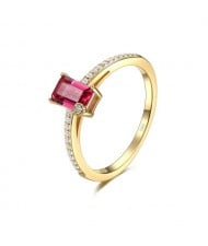 Vintage Gold Plated Bling Cubic Zirconia Wholesale Women 925 Sterling Silver Ruby Ring