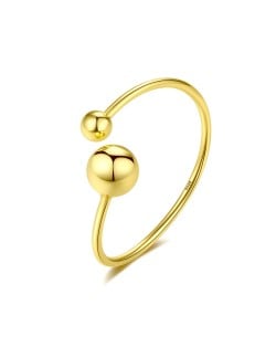 Korean Fashion Twin-ball Open-end Design Gold Plated Women 925 Sterling Silver Ring