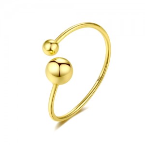 Korean Fashion Twin-ball Open-end Design Gold Plated Women 925 Sterling Silver Ring