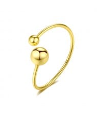 Korean Fashion Twin-ball Open-end Design Gold Plated Women 925 Sterling Silver Ring