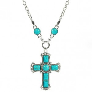 Vintage Turquoise Cross Women Wholesale Costume Necklace - Blue