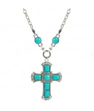 Vintage Turquoise Cross Women Wholesale Costume Necklace - Blue