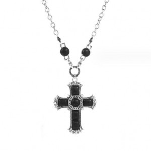 Vintage Turquoise Cross Women Wholesale Costume Necklace - Black