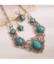 Vintage Vines Design Turquoise Inlaid Women Wholesale Costume Necklace and Earrings Set
