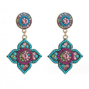 Bohemian Style Colorful Rhinestone Inlaid Royal Court Fashion Women Costume Earrings