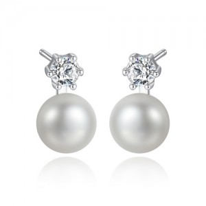 Simple Six Claw Design Cubic Zirconia Pearl Wholesale 925 Sterling Silver Earrings - White