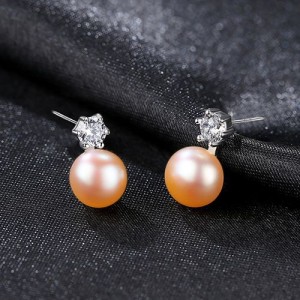 Simple Six Claw Design Cubic Zirconia Pearl Wholesale 925 Sterling Silver Earrings - Pink