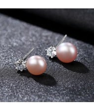 Simple Six Claw Design Cubic Zirconia Pearl Wholesale 925 Sterling Silver Earrings - Purple